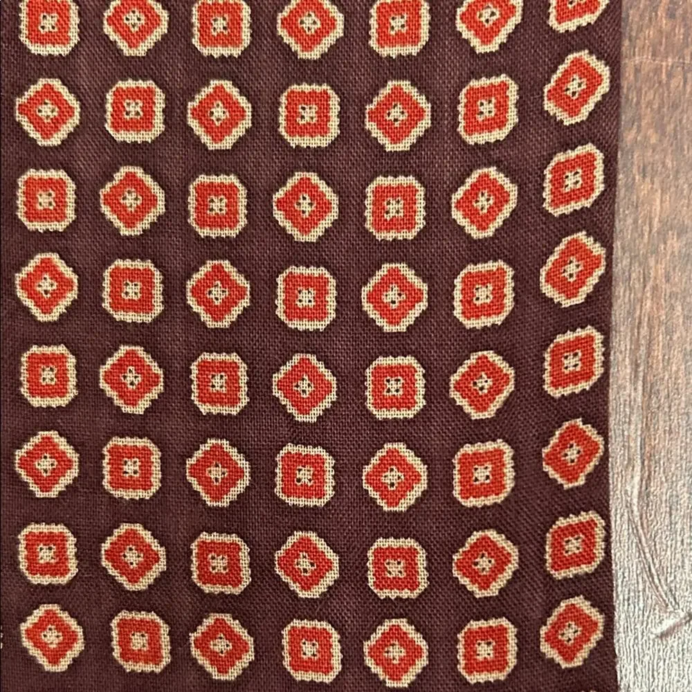 Geometric Patterned Scarf with Fringe, Shades of Brown, Brick, Red and Beige